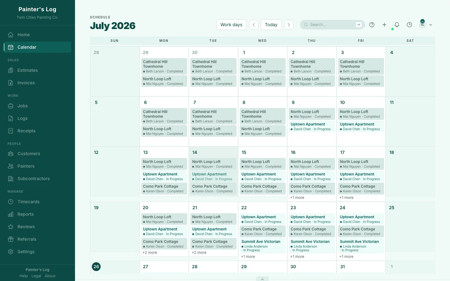 Calendario mensual de trabajos